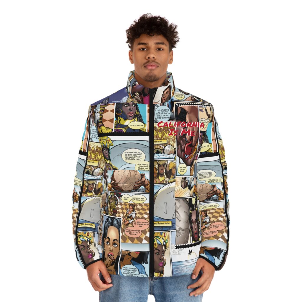 Queen Calafia Comic Pages Puff Jacket - Image 7